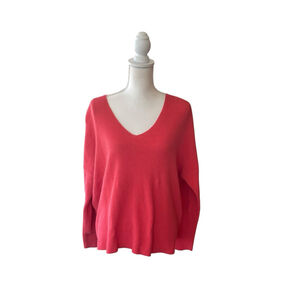 Eileen Fisher Sweater Womens Medium Red Organic Cotton V Neck Knit Pullover Cozy